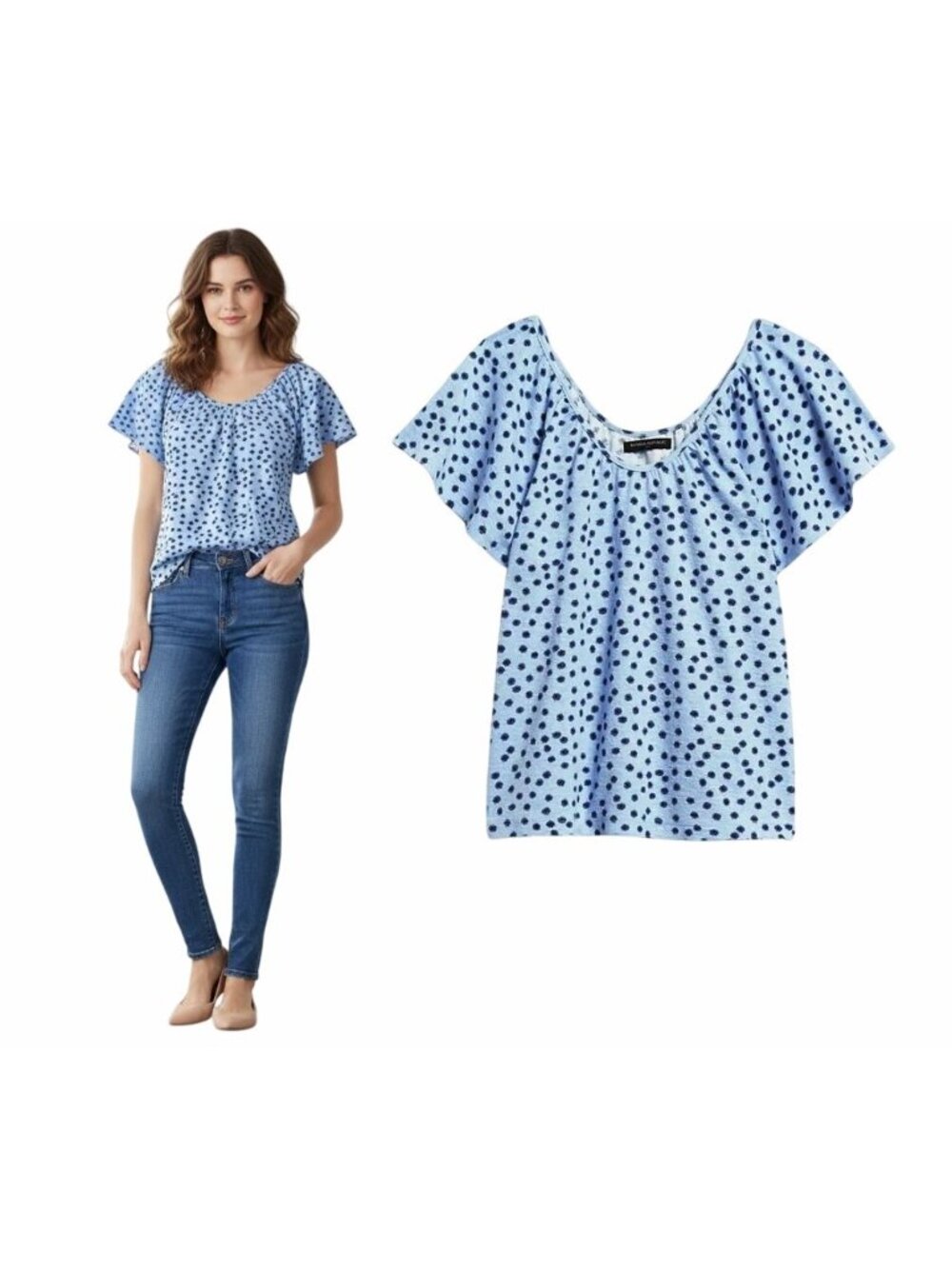 ⭐Banana Republic Womens Blue Floral Flutter Sleeve Scoop Neck Blouse XXS Petite